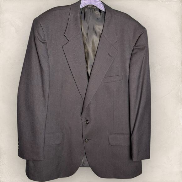 Burberry London Mens Blazer Jacket 2 Button 100% Wool Charcoal Gray Size 48 R - Picture 1 of 8